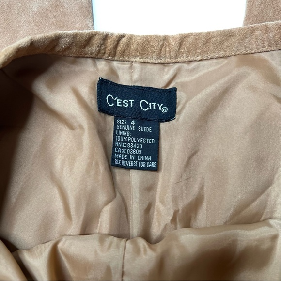 Tan Camel Genuine Suede Leather Straight Leg Pants 4 - Picture 6 of 7